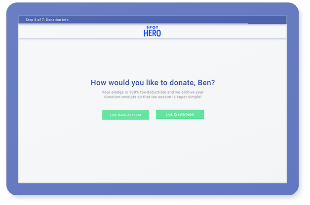 A screen showing an example of an employer's Percent Pledge giving portal page